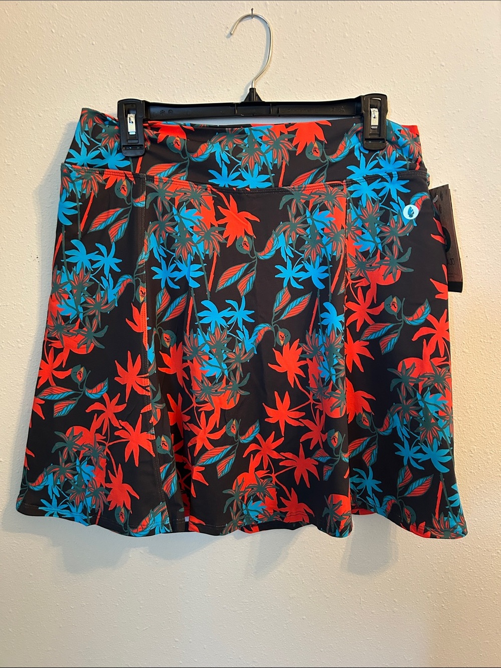 Black Floral Skort with Red & Blue Tropical Print